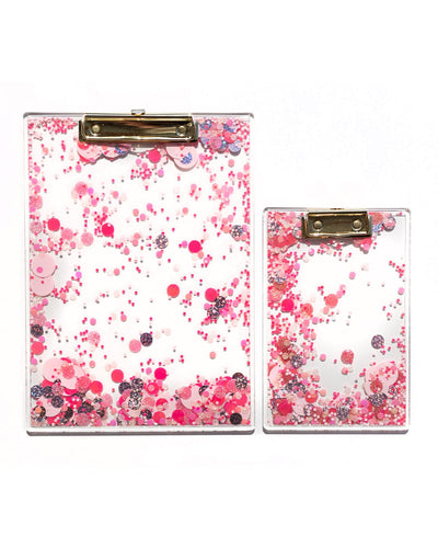 Packed Party pink party confetti clear clipboard