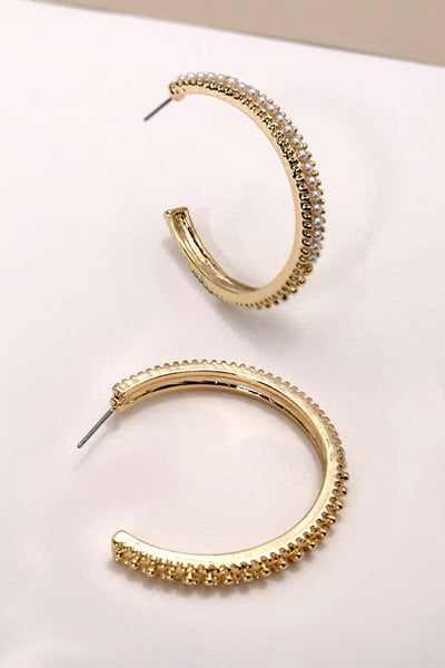 Pearl Pave Hoop Earrings