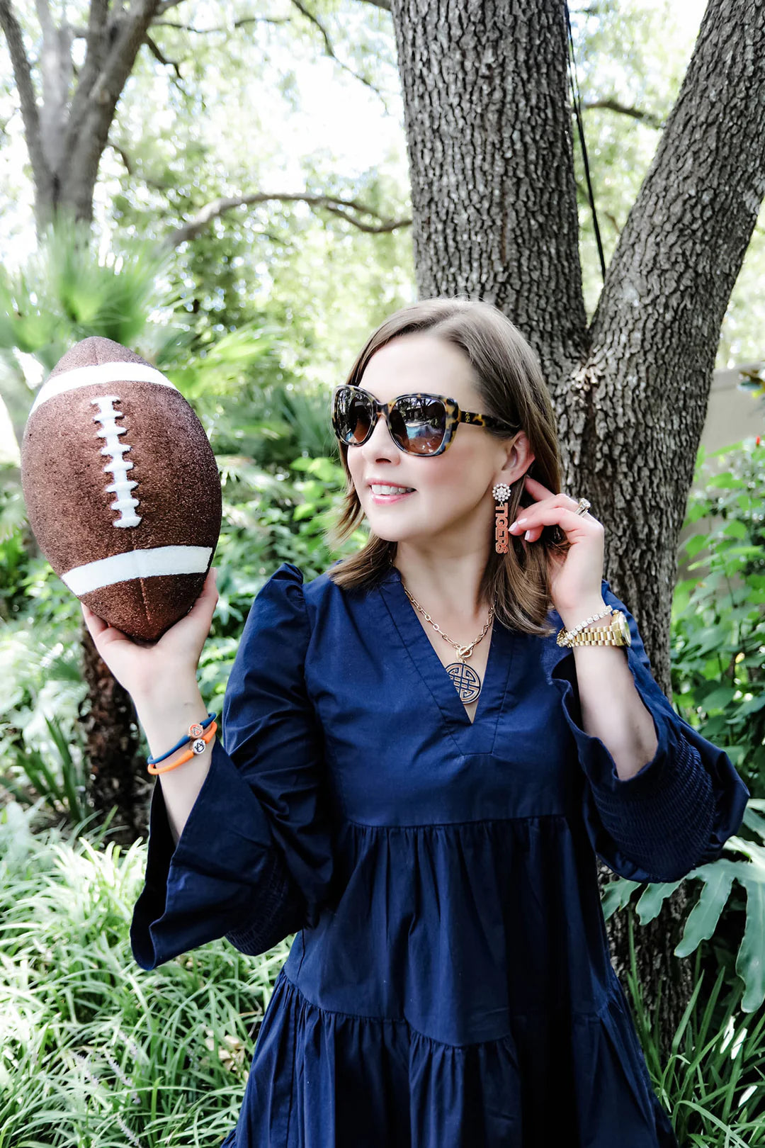 Auburn Tigers Pearl Cluster Dotted Enamel Drop Earrings