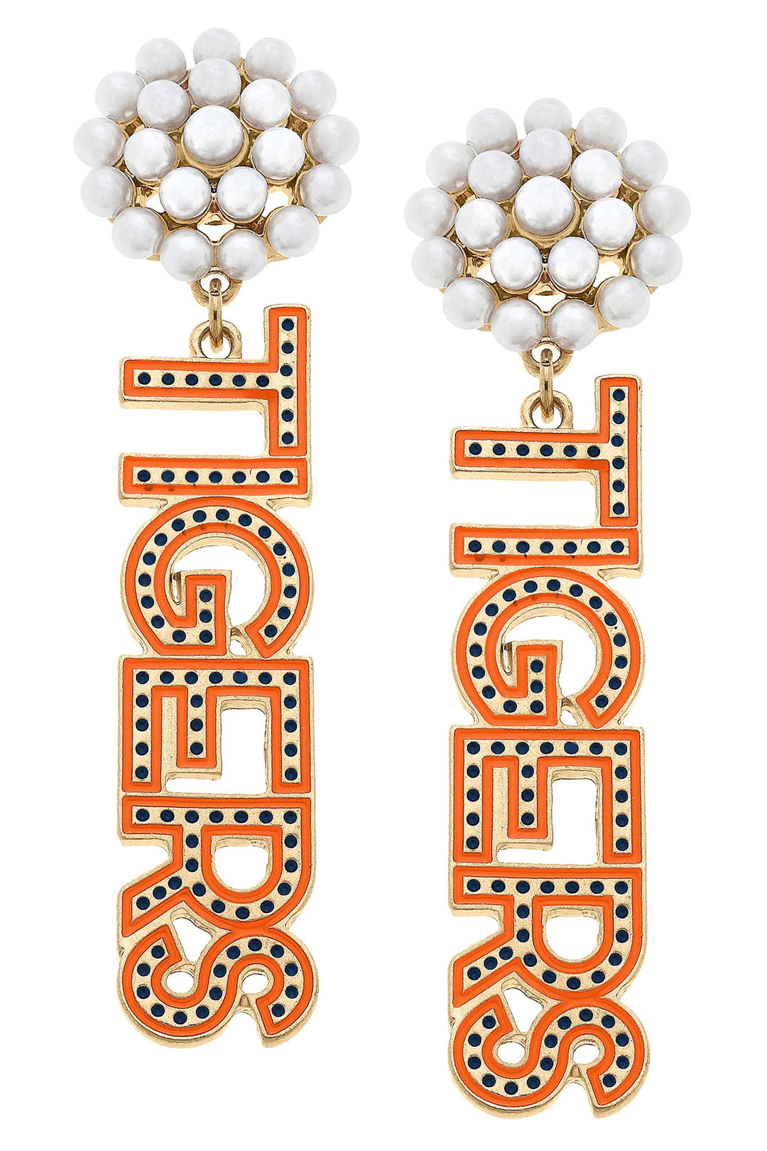 Auburn Tigers Pearl Cluster Dotted Enamel Drop Earrings