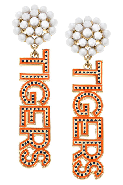 Auburn Tigers Pearl Cluster Dotted Enamel Drop Earrings