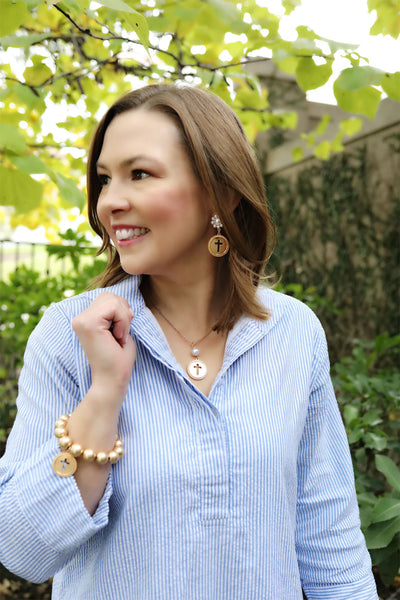 Candace Coin Cross Stretch Bracelet in Worn Gold