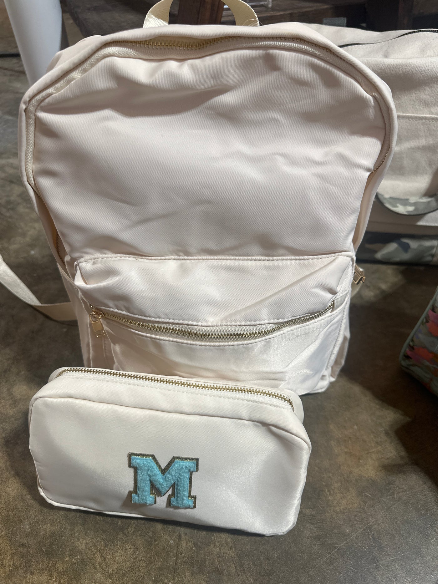 White backpack and pencil pouch set