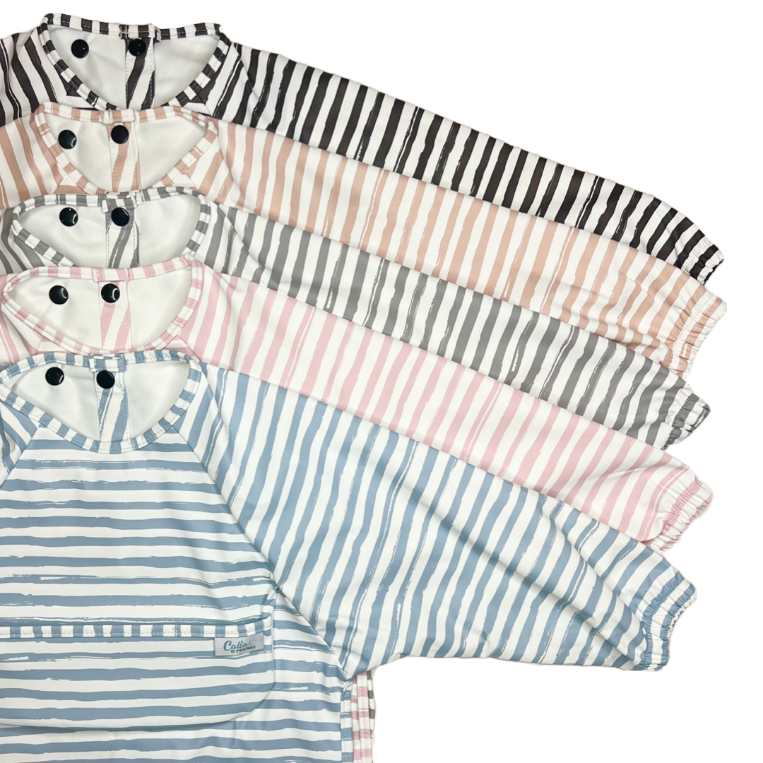 The Grayson Long Sleeve Bib - Petal Pink Brush Stripes