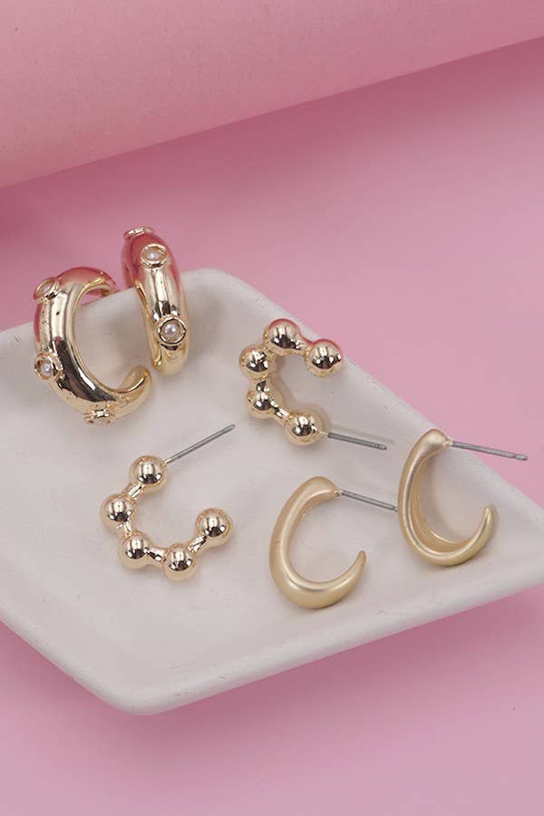 Huggie Matte Ball Trio Earrings