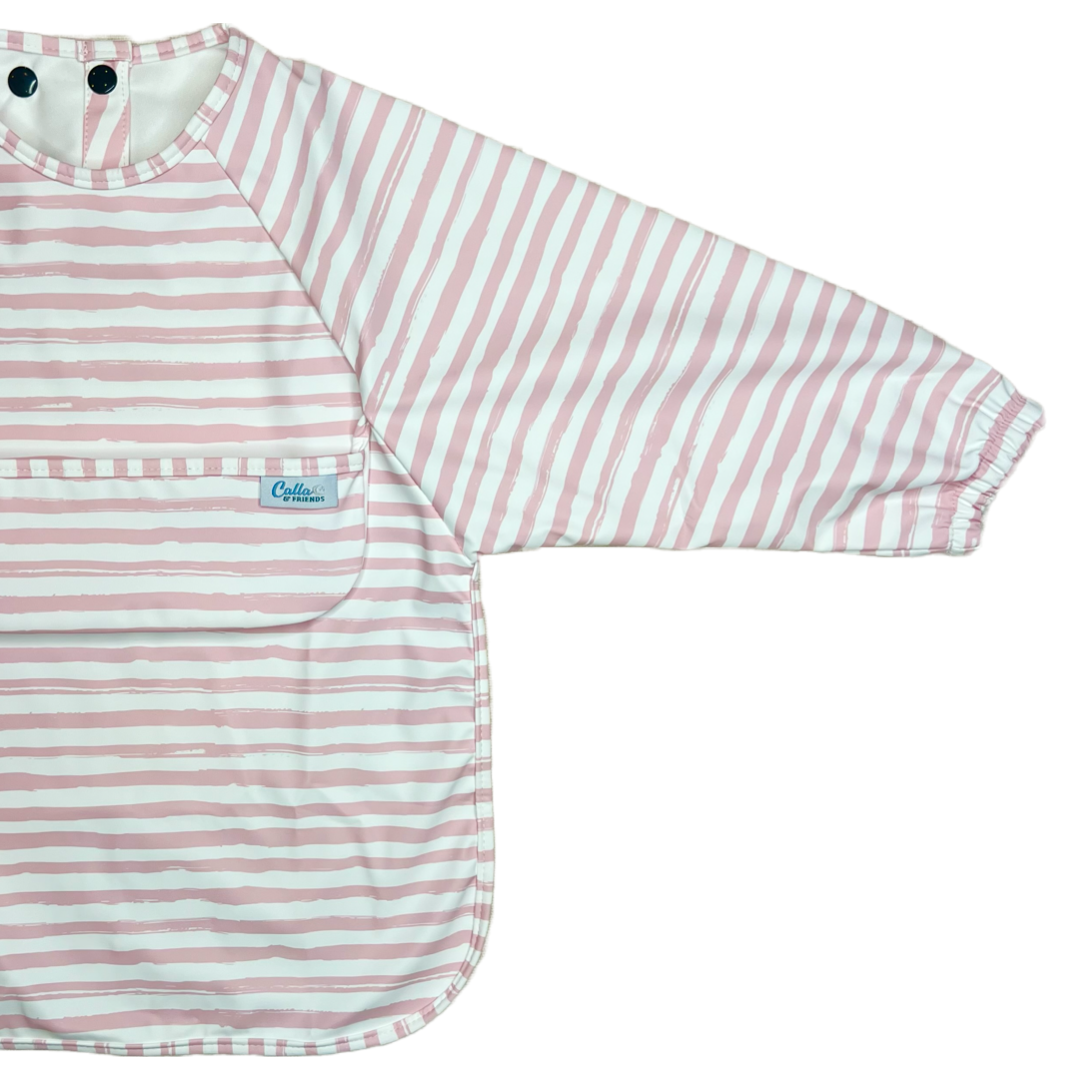 The Grayson Long Sleeve Bib - Petal Pink Brush Stripes