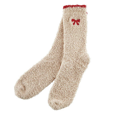 Blush with Red Bow Cozy Socks in Ornament