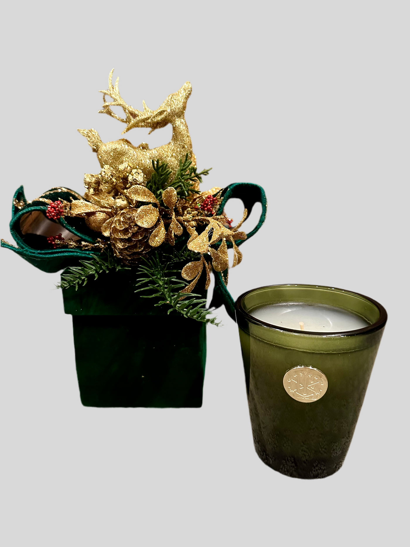 Noble Fir Candle With Decorative Velvet Box