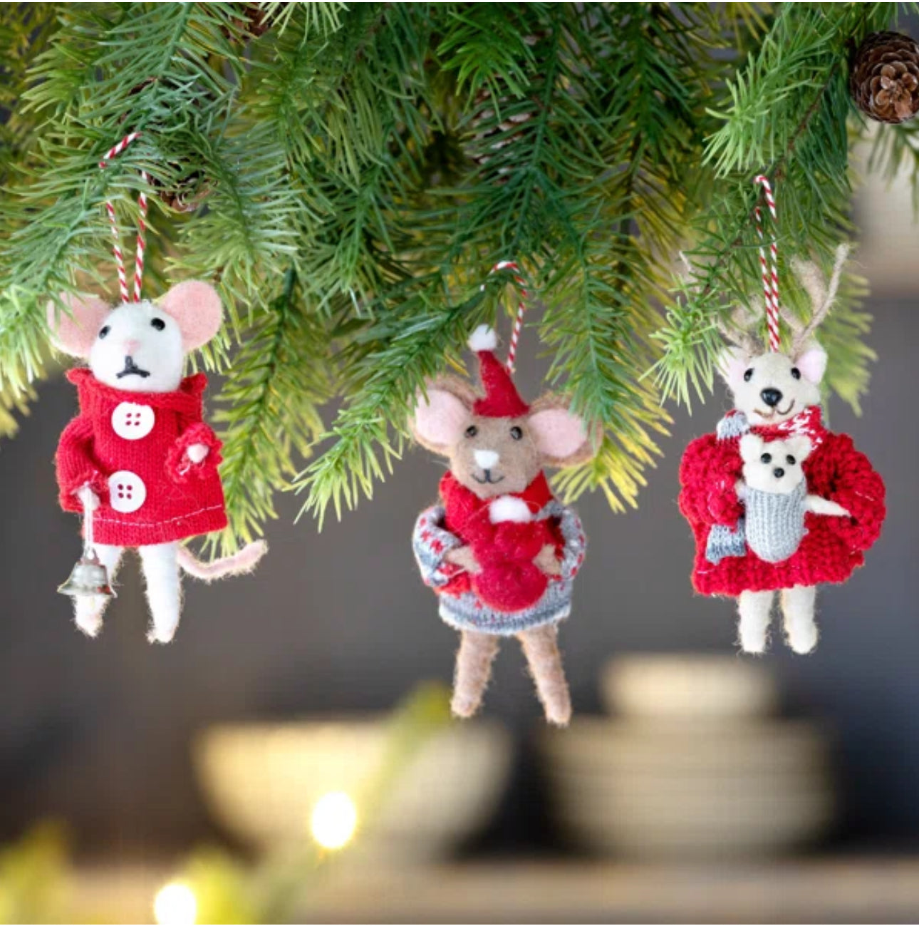 Wool Deer and Mouse Ornaments