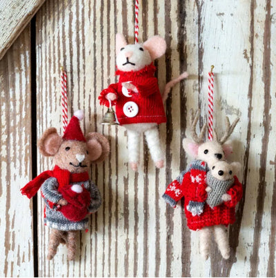 Wool Deer and Mouse Ornaments