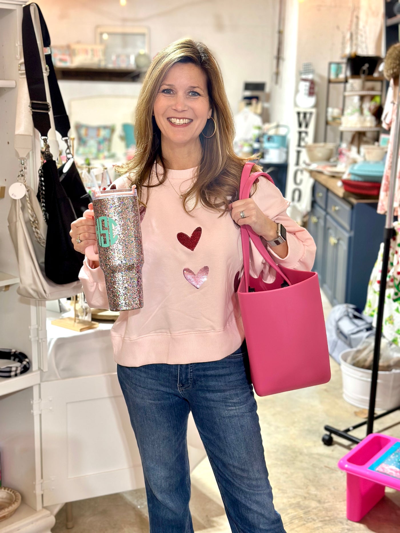 Millie Sweatshirt | Pink Sequin Hearts