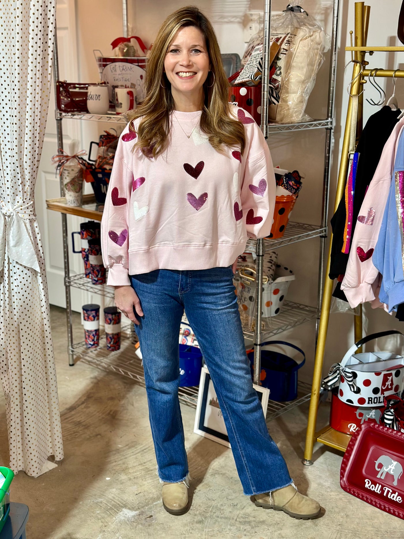 Millie Sweatshirt | Pink Sequin Hearts