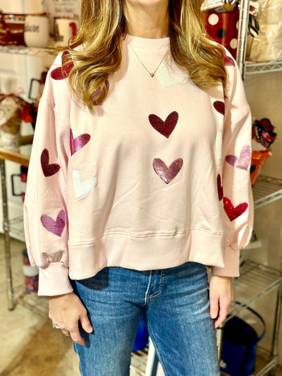 Millie Sweatshirt | Pink Sequin Hearts