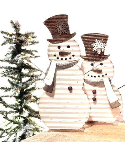 Rustic Galvanized Metal Snowmen Set