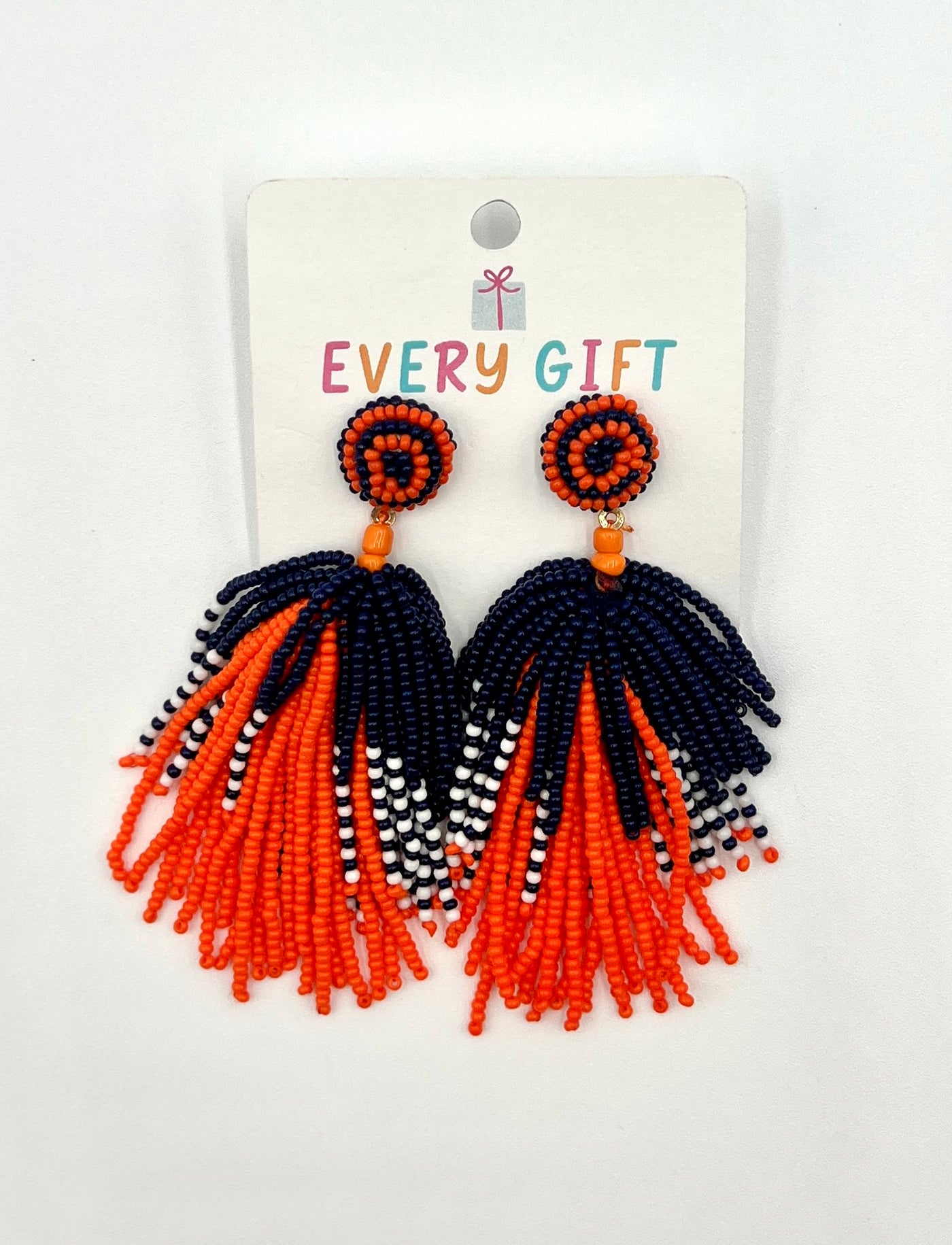 Beaded Orange & Blue Dangle Earrings