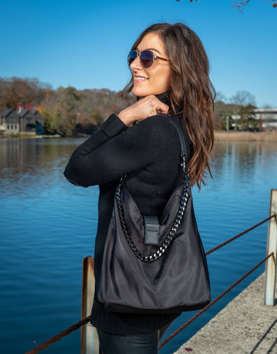 Black HydroHobo® Bag with Gunmetal Hardware