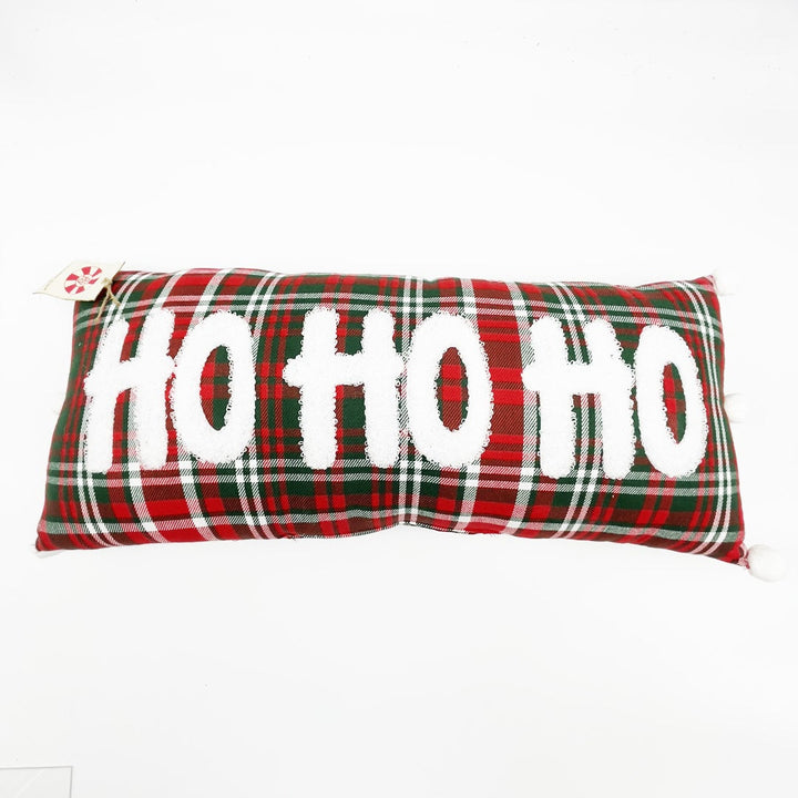 Ho Ho Ho on Plaid Lumbar Pillow