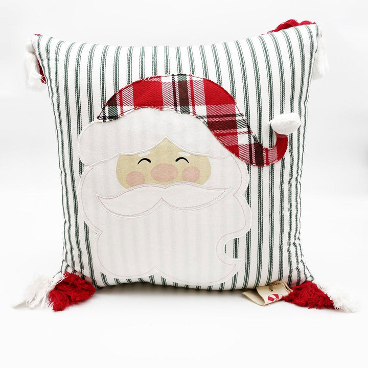 Vintage Santa on Green Ticking Pillow