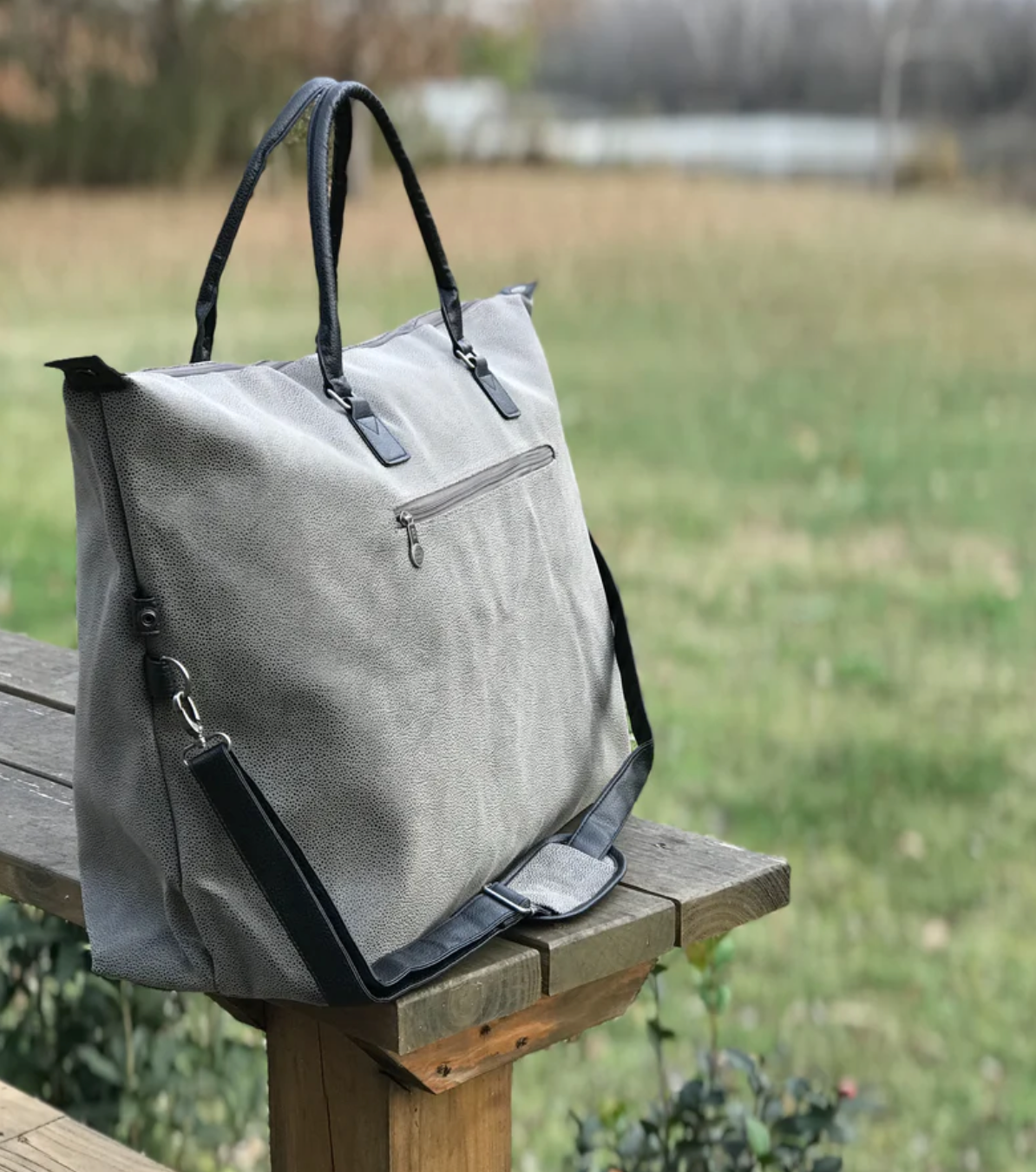 Aspen Gray Large Faux Suede Duffle/Weekender Bag