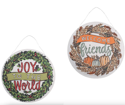 Reversible Welcome Friends Fall / Joy To The World Burlee