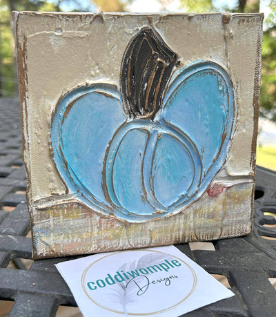 Blue Pumpkin Art on Wood