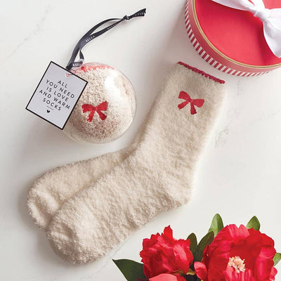 Blush with Red Bow Cozy Socks in Ornament