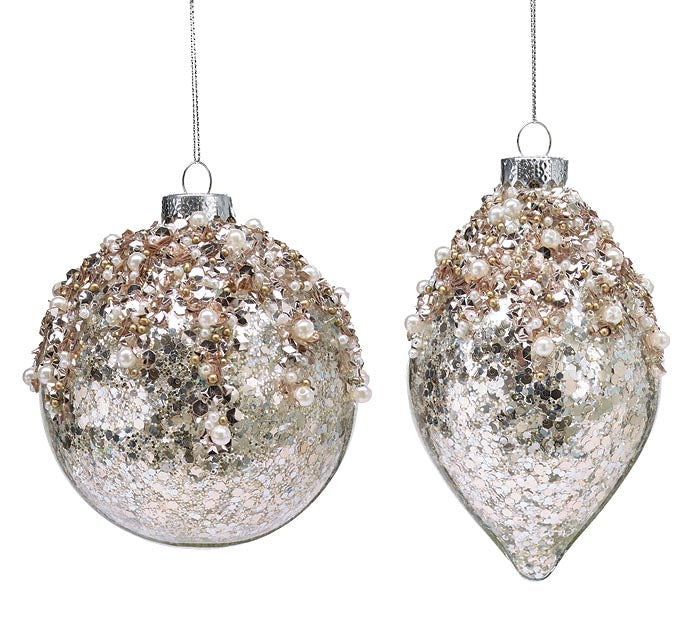 SILVER AND CHAMPAGNE SEQUIN ORNAMENT