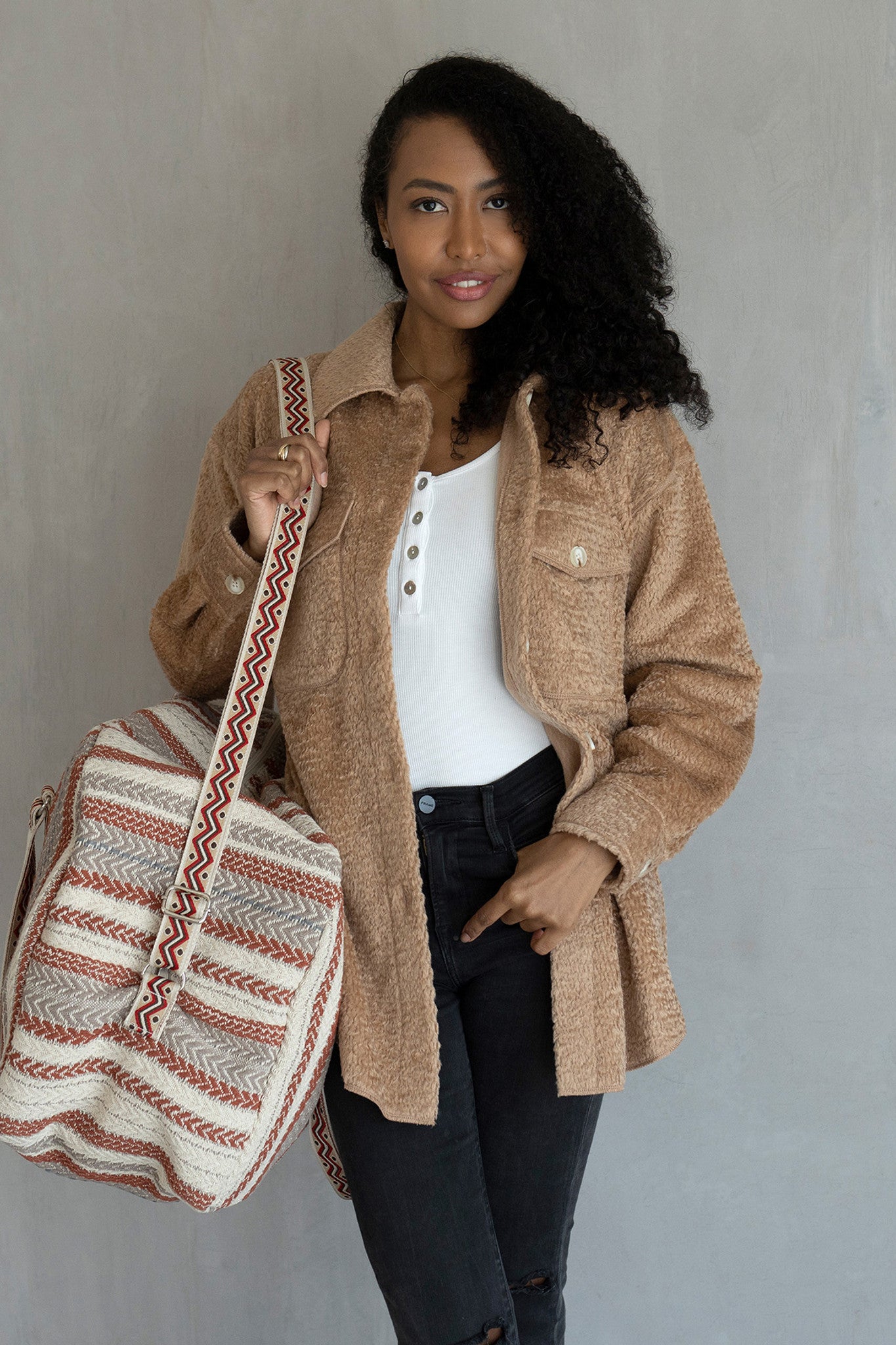 Mocha Lyric Knit Textured Jacket w/ Faux Pockets