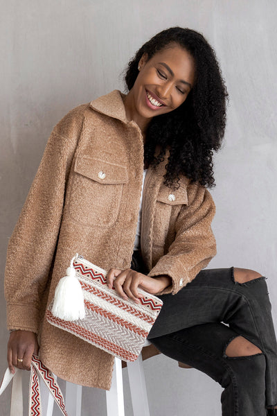 Mocha Lyric Knit Textured Jacket w/ Faux Pockets