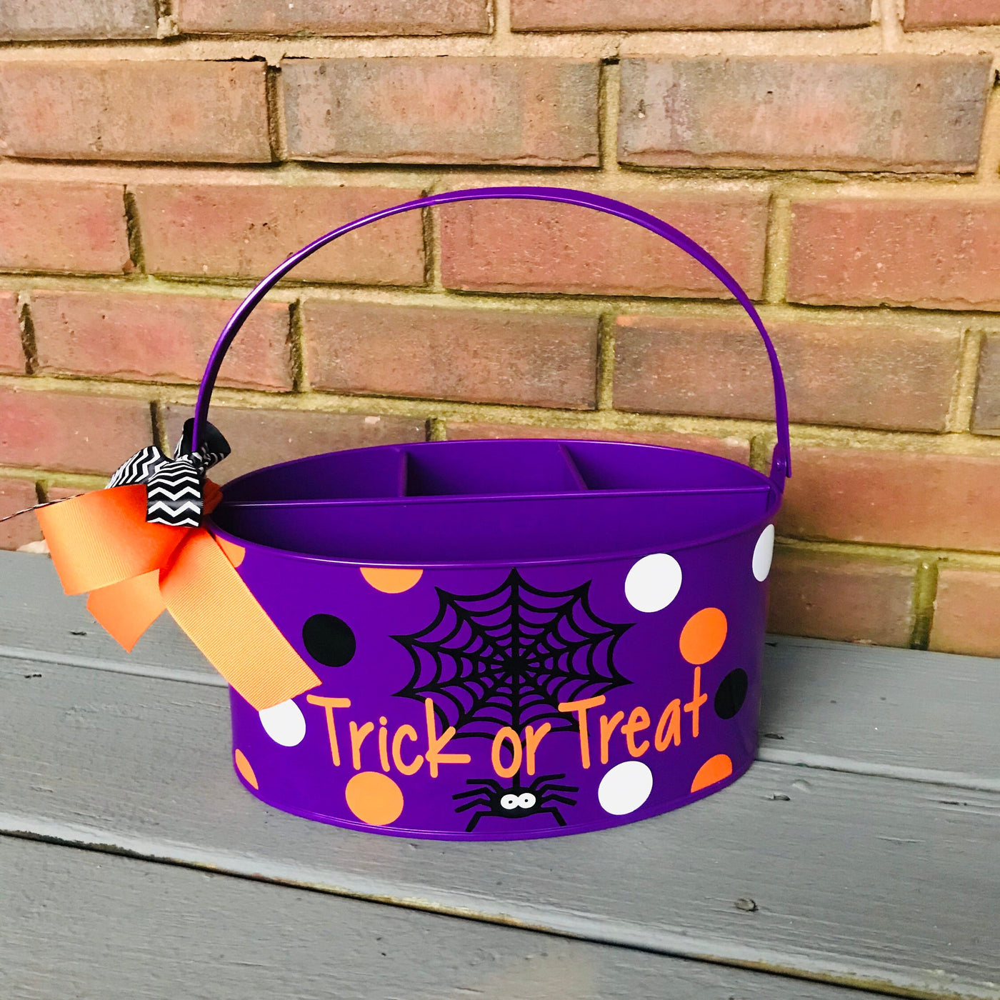 Trick or Treat Purple Utensil Caddy with Spider Web Design; Great for your Halloween Party; Great Gift; Many seasonal/holiday designs