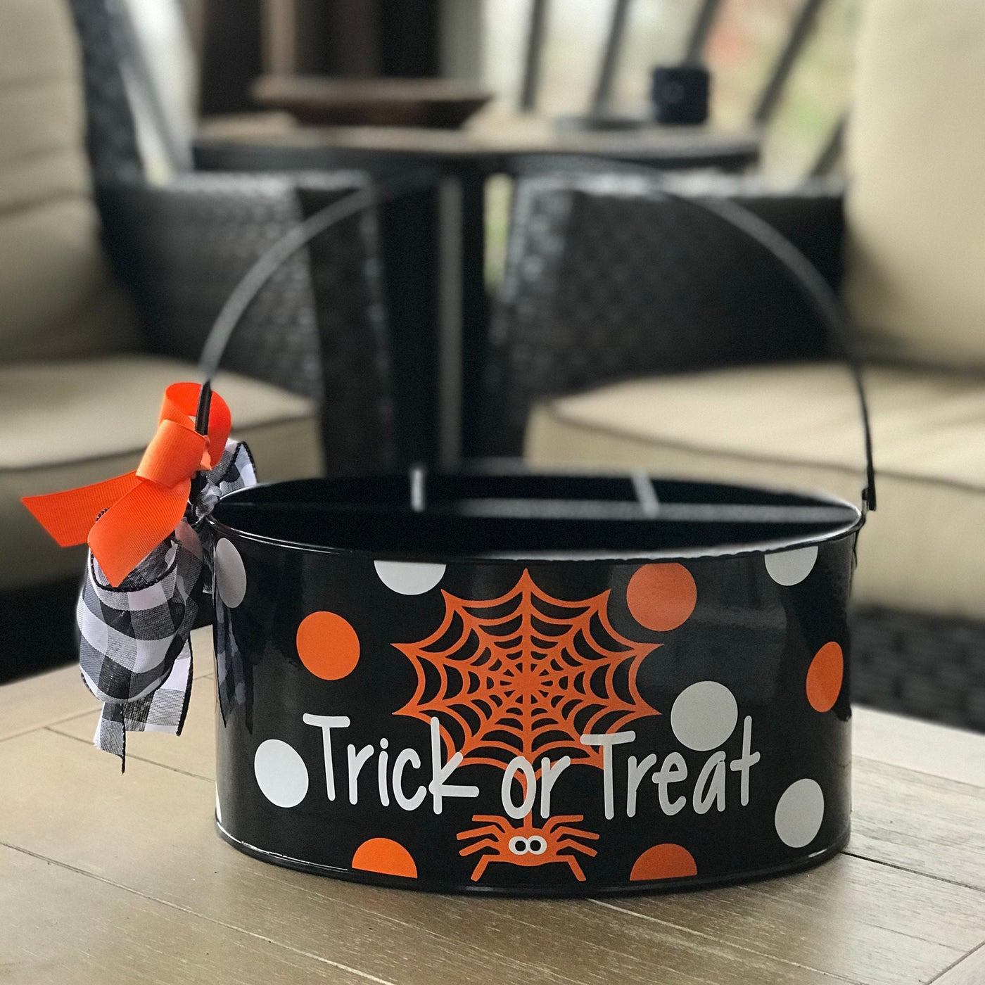 Trick or Treat Black Utensil Caddy with Spider Web Design; Great for your Halloween Party; Great Gift; Many seasonal/holiday designs