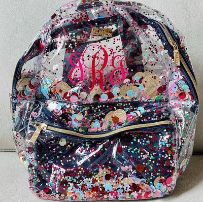 Personalized Essentials Confetti Clear Backpack Trimmed in Navy